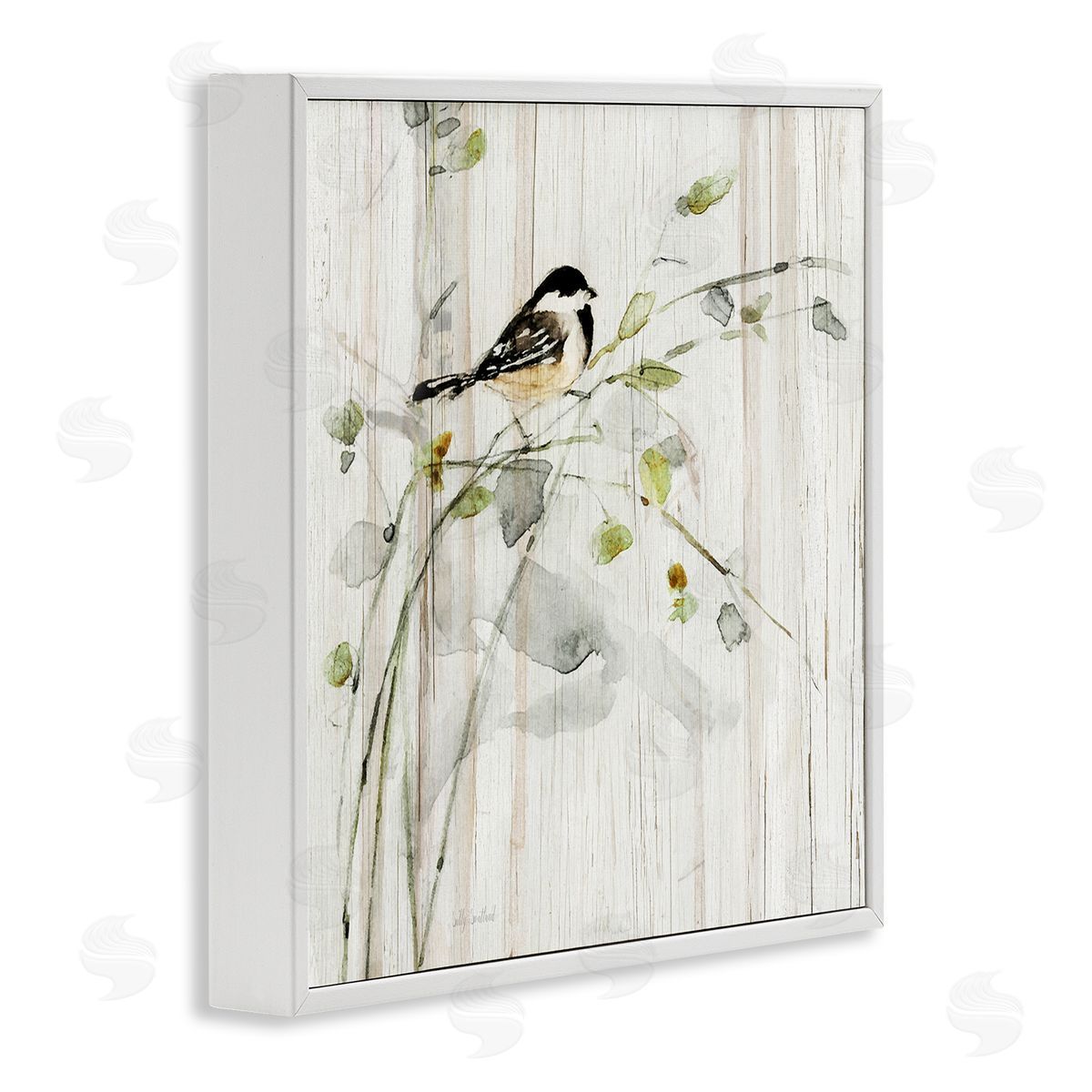 Danita Delimont Bird Perched Birch Pattern White Framed Glicee Wall Art Print