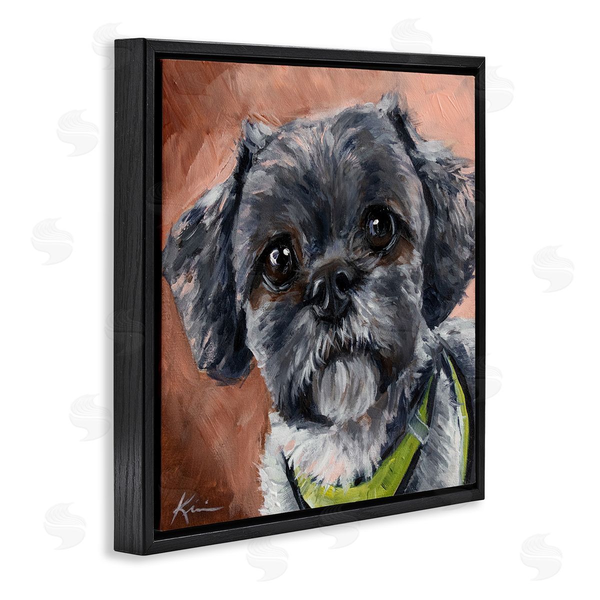 Black Shih Tzu Dog Portrait Black Floating Frame Canvas Wall Art, Home Decor by Lindsay Kivi Fine Art