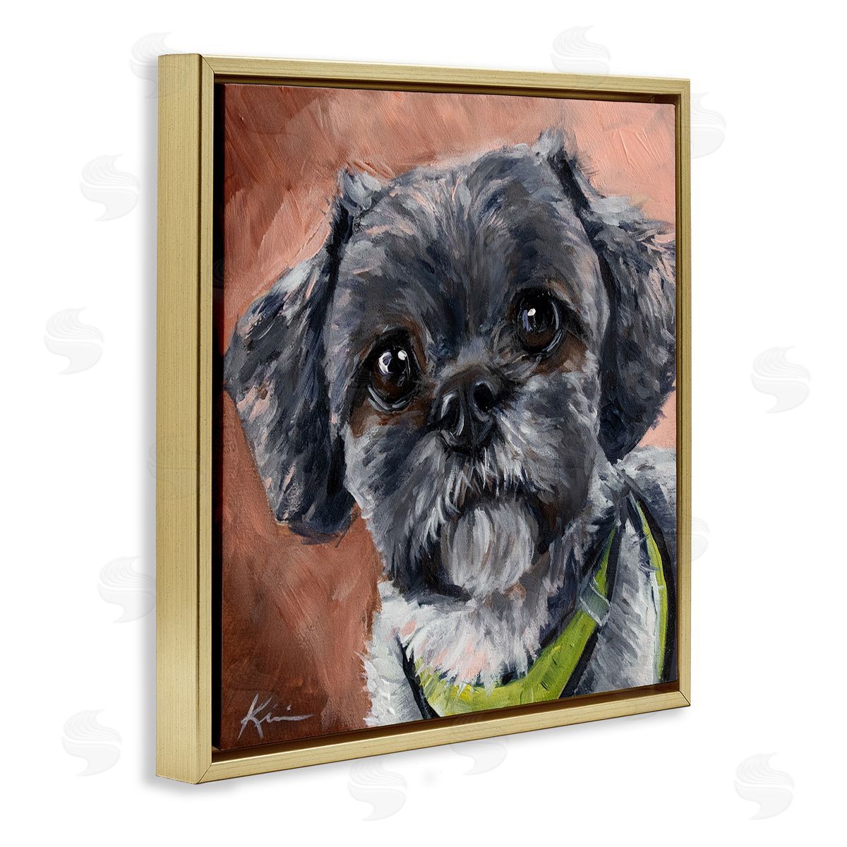 Black Shih Tzu Dog Portrait Gold Floating Frame Canvas Wall Art, Home Decor by Lindsay Kivi Fine Art