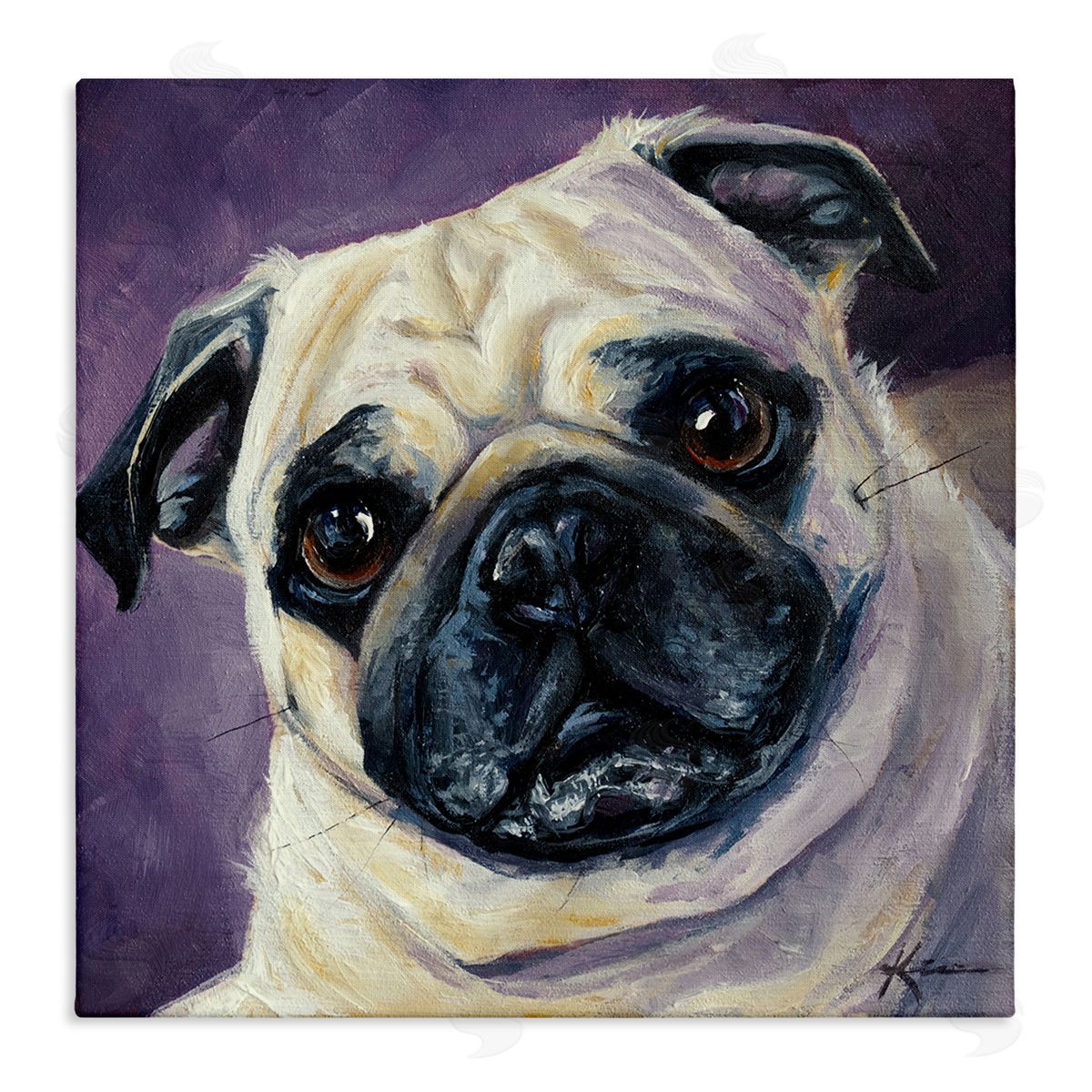 Lindsay Kivi Fine Art Purple Pug Face Portrait Stretched Canvas Wall Art Print