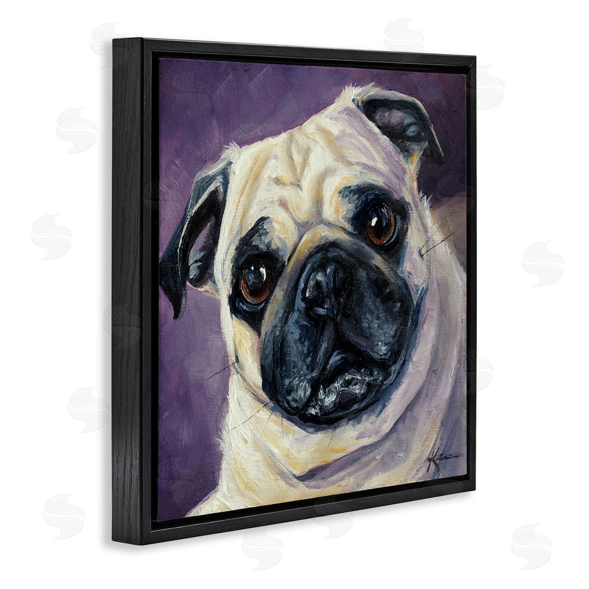 Lindsay Kivi Fine Art Purple Pug Face Portrait Black Floating Frame Canvas Wall Art Print