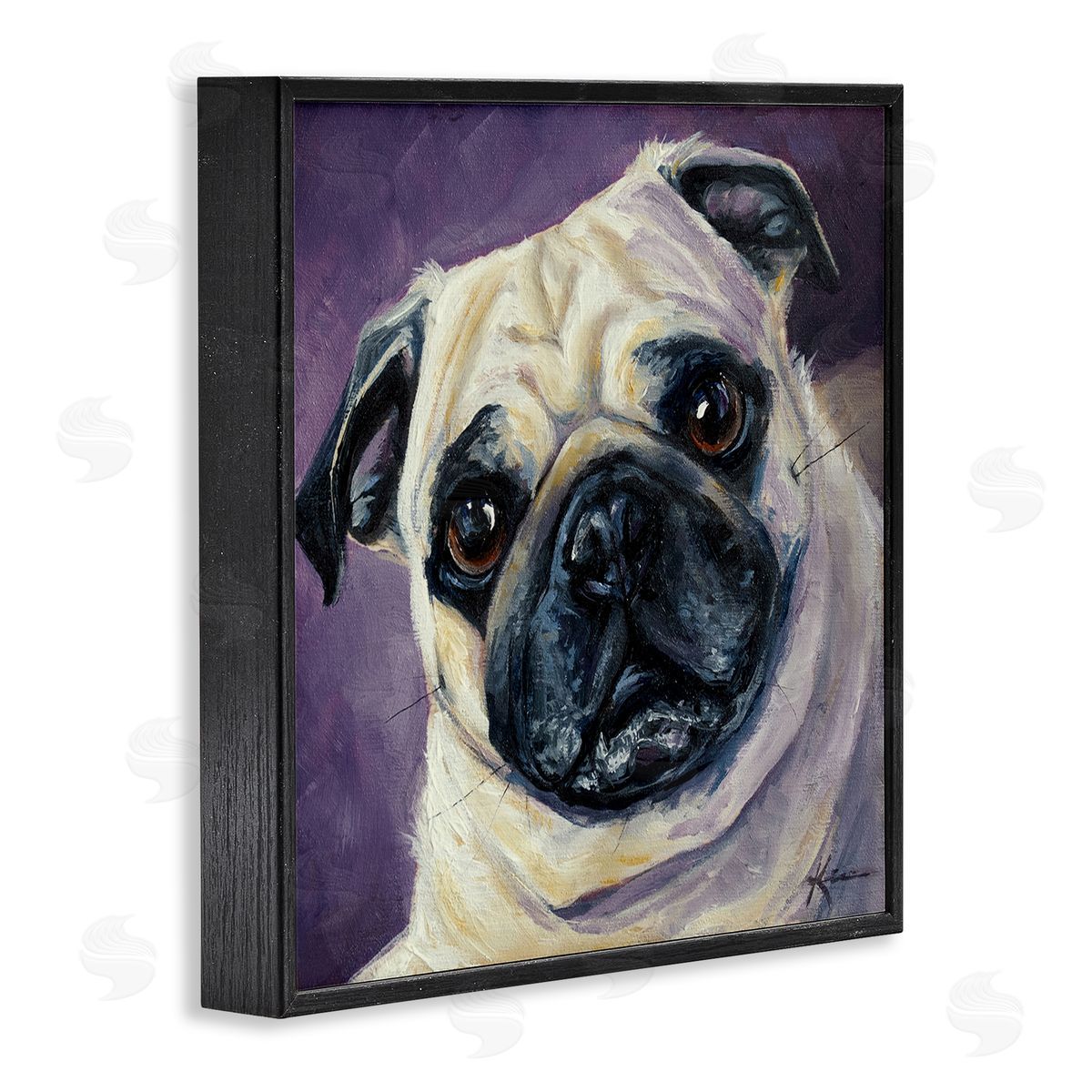Lindsay Kivi Fine Art Purple Pug Face Portrait Black Framed Glicee Wall Art Print