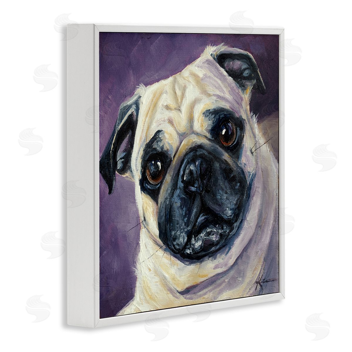 Lindsay Kivi Fine Art Purple Pug Face Portrait White Framed Glicee Wall Art Print