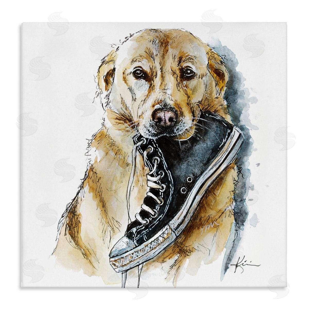 Lindsay Kivi Fine Art Golden Retriever Biting Sneaker Stretched Canvas Wall Art Print