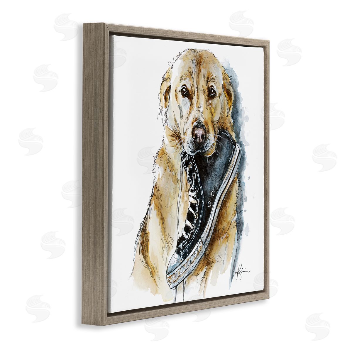 Lindsay Kivi Fine Art Golden Retriever Biting Sneaker Brown Floating Frame Canvas Wall Art Print