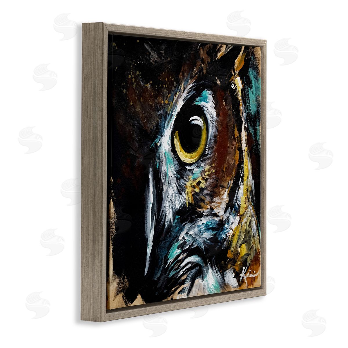 Lindsay Kivi Fine Art Intense Owl Eye Portrait Wildlife Brown Floating Frame Canvas Wall Art Print