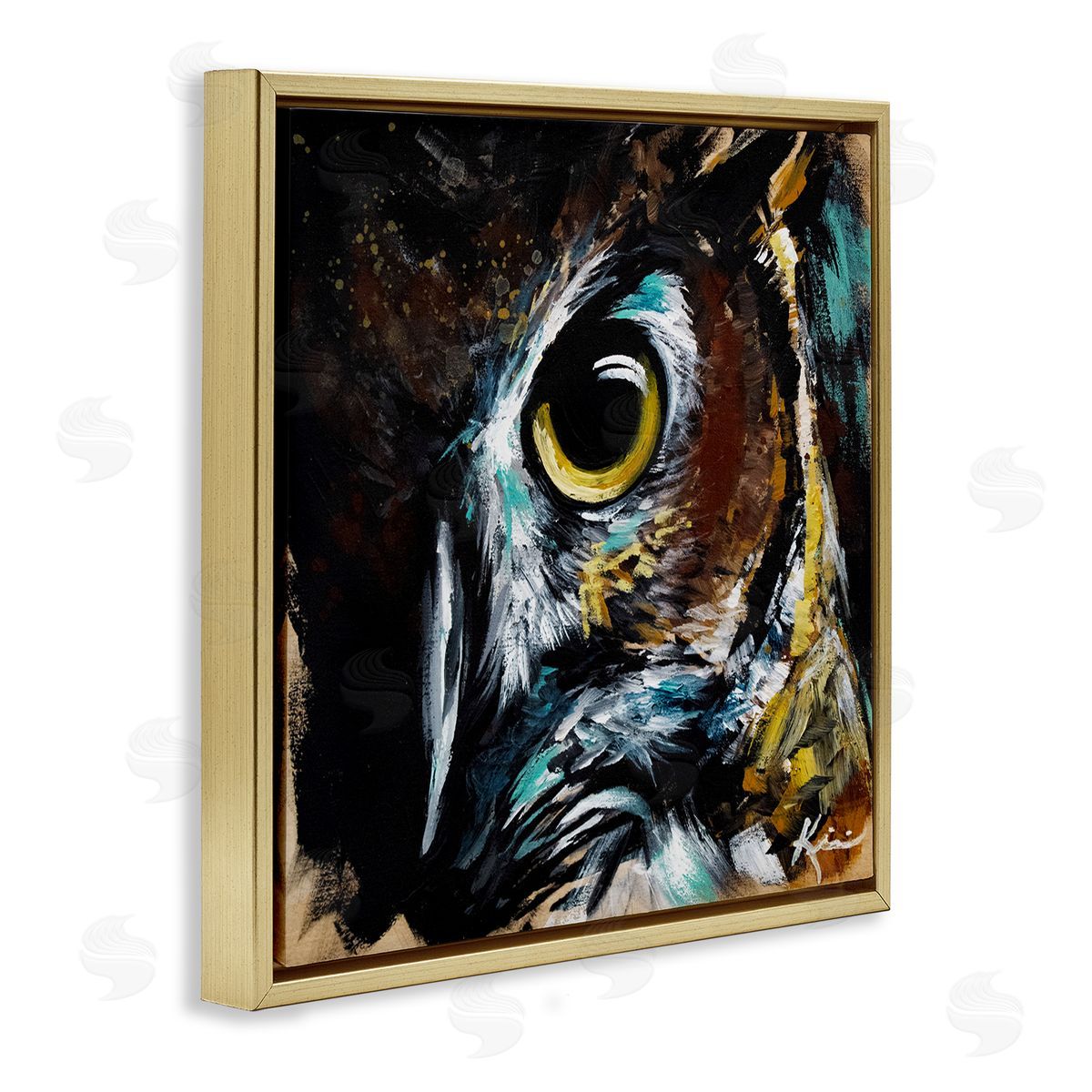 Lindsay Kivi Fine Art Intense Owl Eye Portrait Wildlife Gold Floating Frame Canvas Wall Art Print