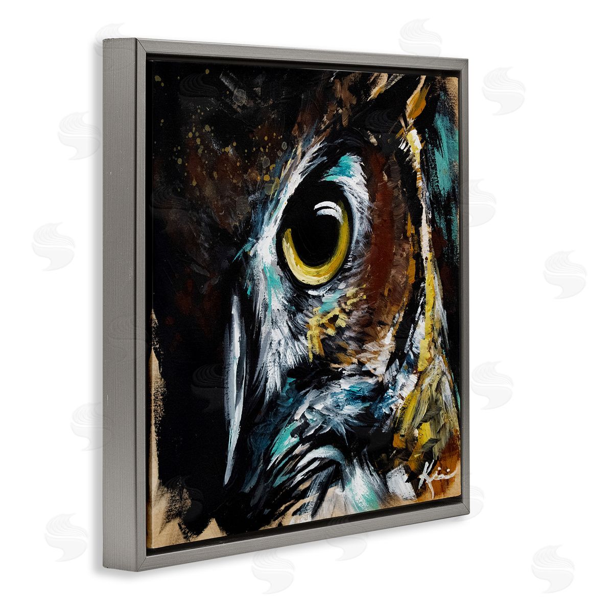 Lindsay Kivi Fine Art Intense Owl Eye Portrait Wildlife Gray Floating Frame Canvas Wall Art Print