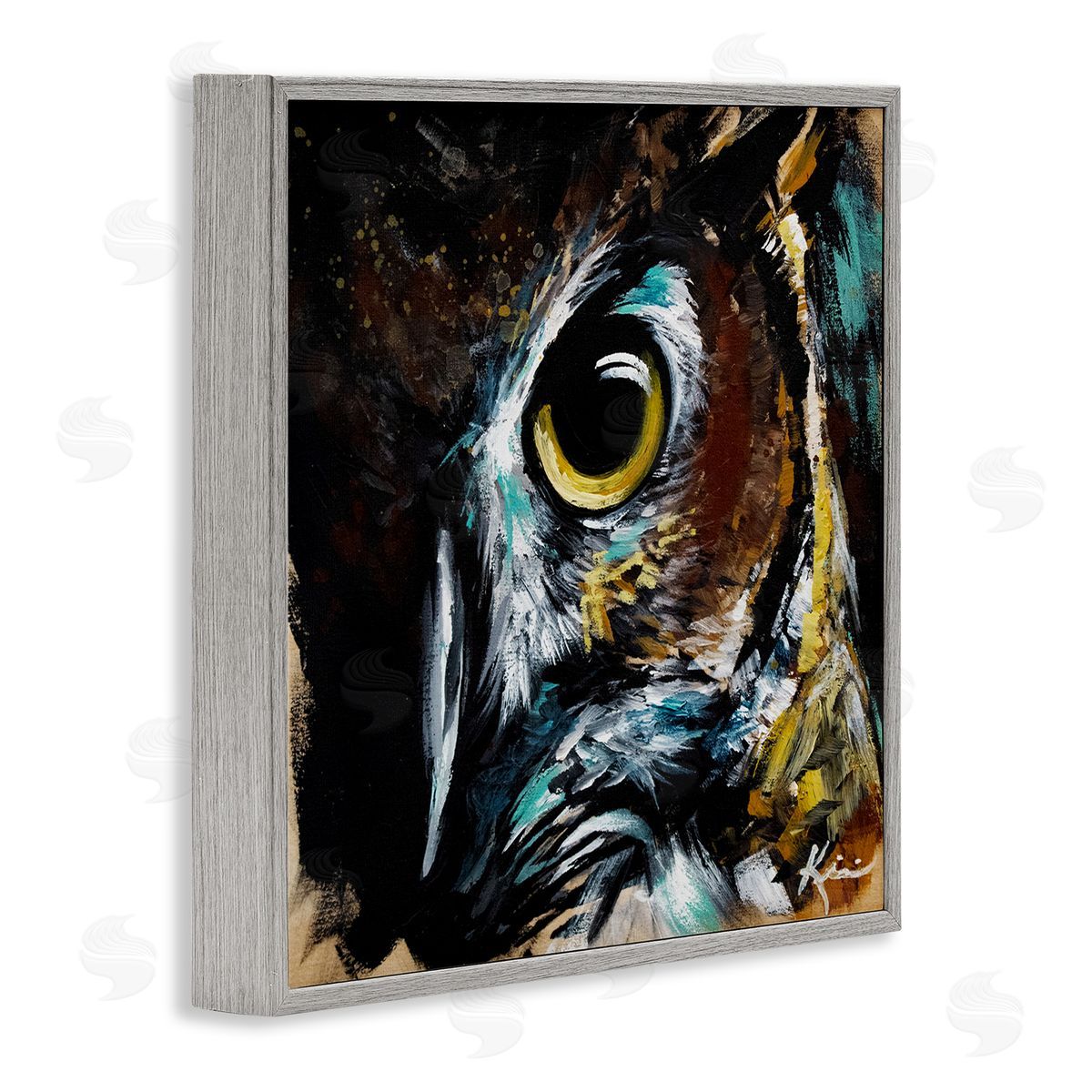Lindsay Kivi Fine Art Intense Owl Eye Portrait Wildlife Gray Framed Glicee Wall Art Print