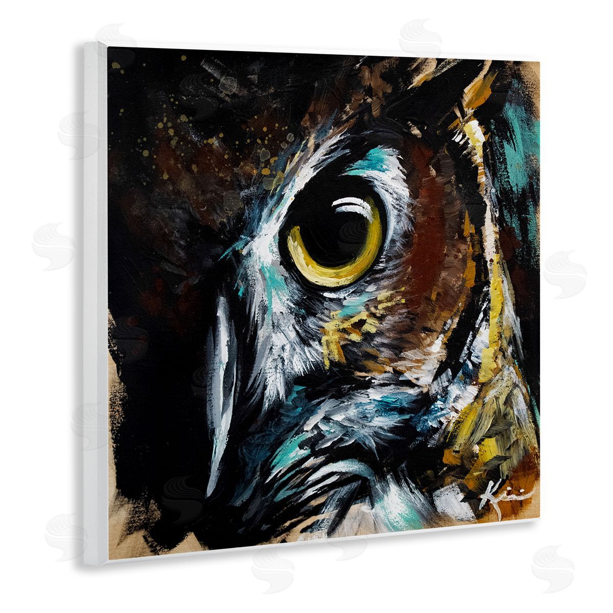 Lindsay Kivi Fine Art Intense Owl Eye Portrait Wildlife Wooden Wall Plaque Art Print