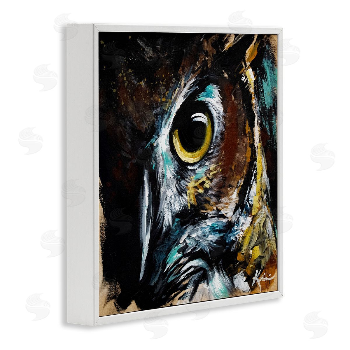 Lindsay Kivi Fine Art Intense Owl Eye Portrait Wildlife White Framed Glicee Wall Art Print