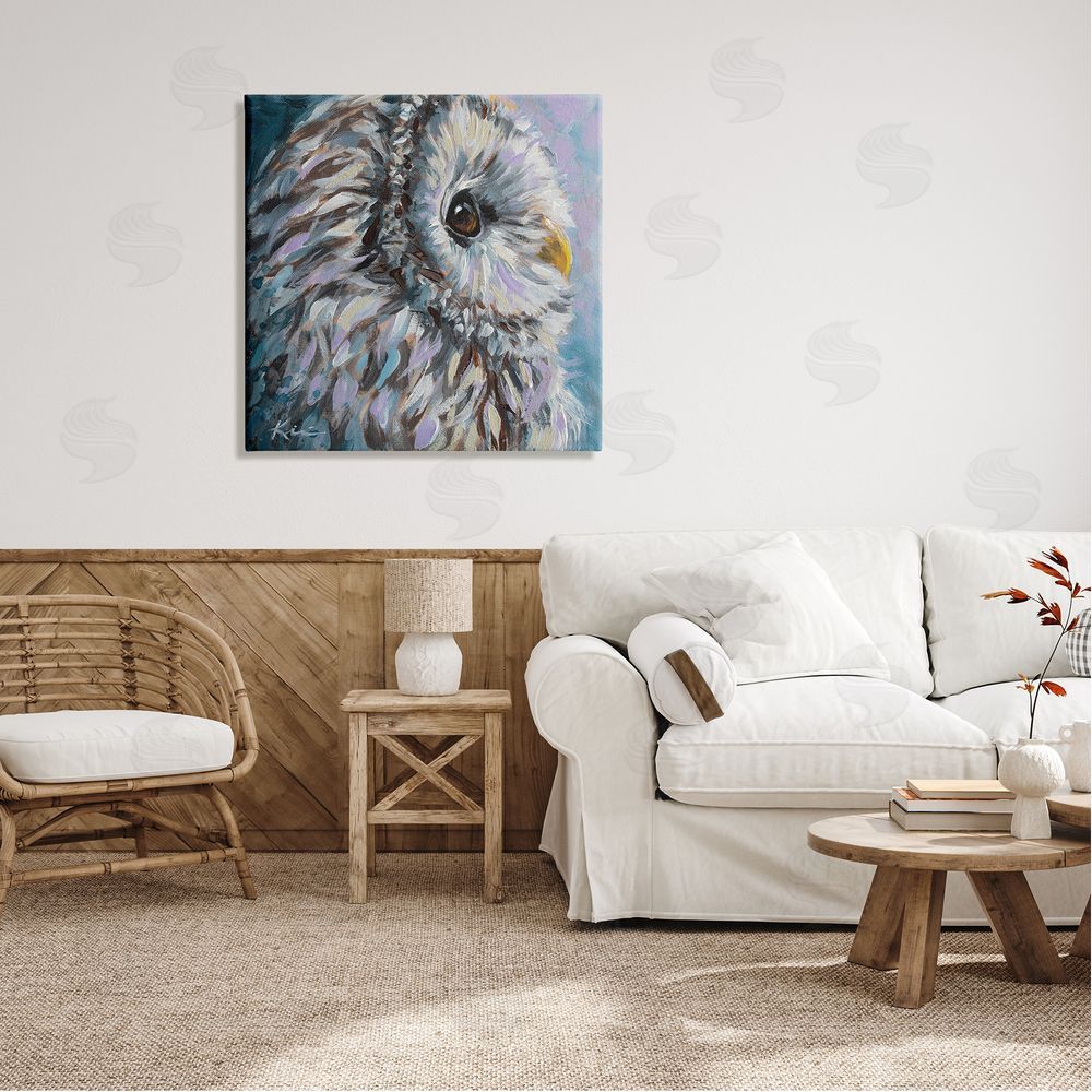 Lindsay Kivi Fine Art Barn Owl Pastel Hues Painting Canvas Wall Art in Room