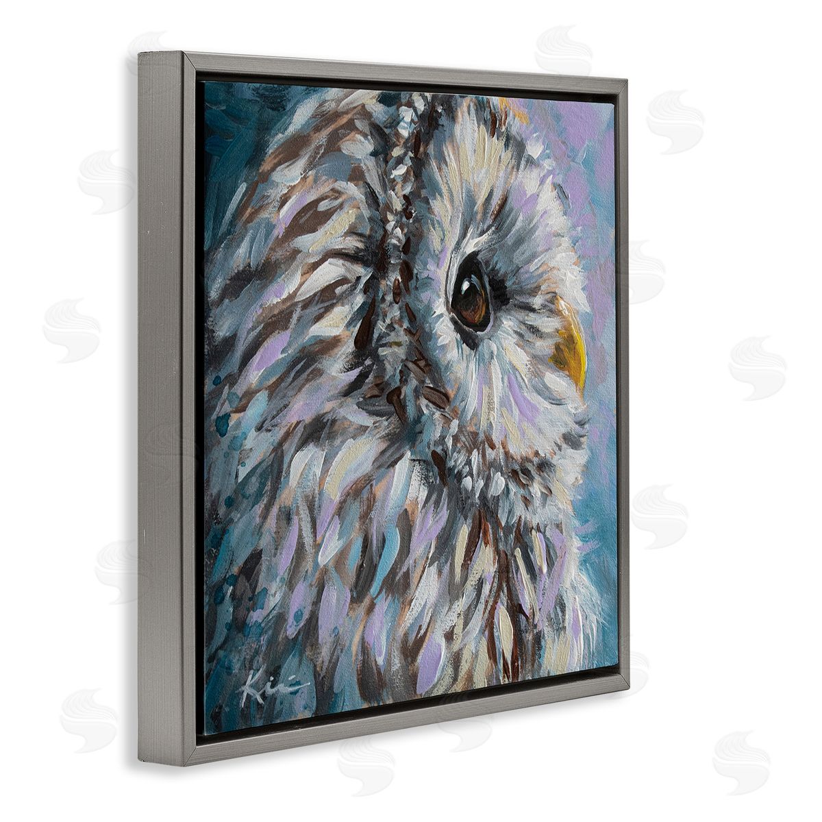 Lindsay Kivi Fine Art Barn Owl Pastel Hues Painting Gray Floating Frame Canvas Wall Art Print
