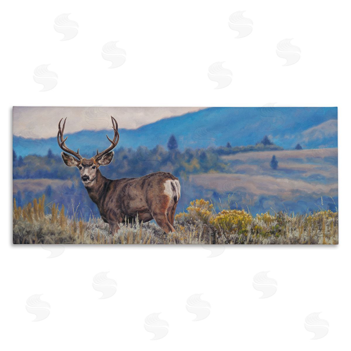 David Graham Elk Wildlife Mountain Landscape Stretched Canvas Wall Art Print