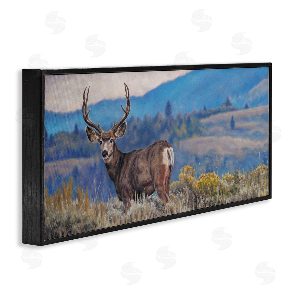 David Graham Elk Wildlife Mountain Landscape Black Framed Glicee Wall Art Print