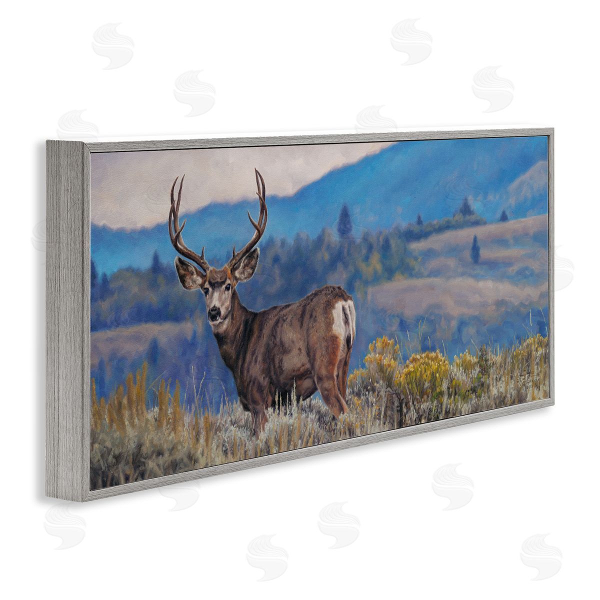 David Graham Elk Wildlife Mountain Landscape Gray Framed Glicee Wall Art Print
