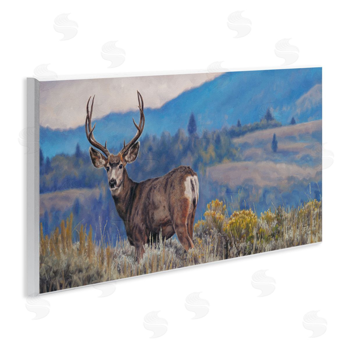 David Graham Elk Wildlife Mountain Landscape Wooden Wall Plaque Art Print