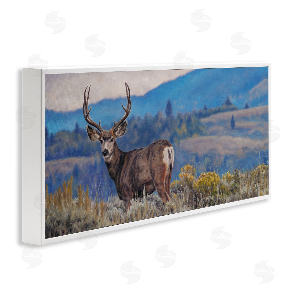 David Graham Elk Wildlife Mountain Landscape White Framed Glicee Wall Art Print