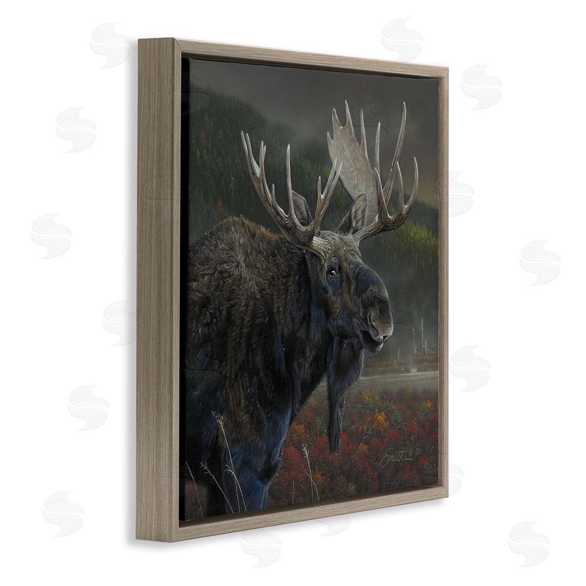 Daniel Smith Moose Dark Forest Landscape Brown Floating Frame Canvas Wall Art Print
