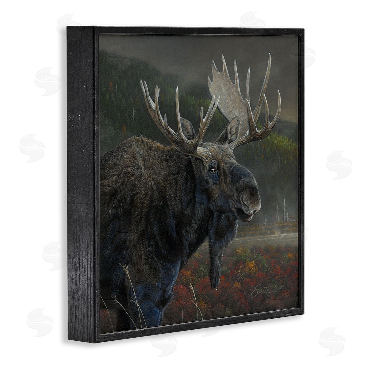 Daniel Smith Moose Dark Forest Landscape Black Framed Glicee Wall Art Print