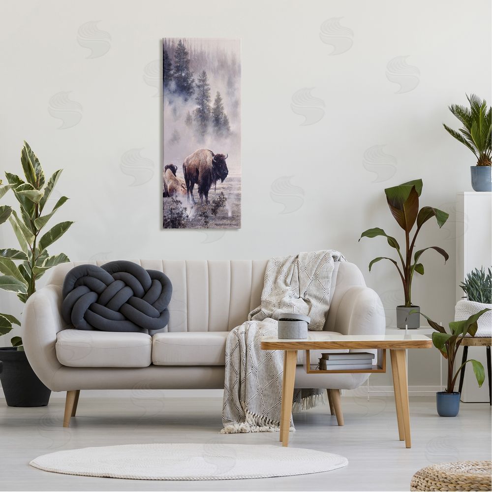 Matthew Hillier Bison Foggy Woodland Nature Canvas Wall Art in Room