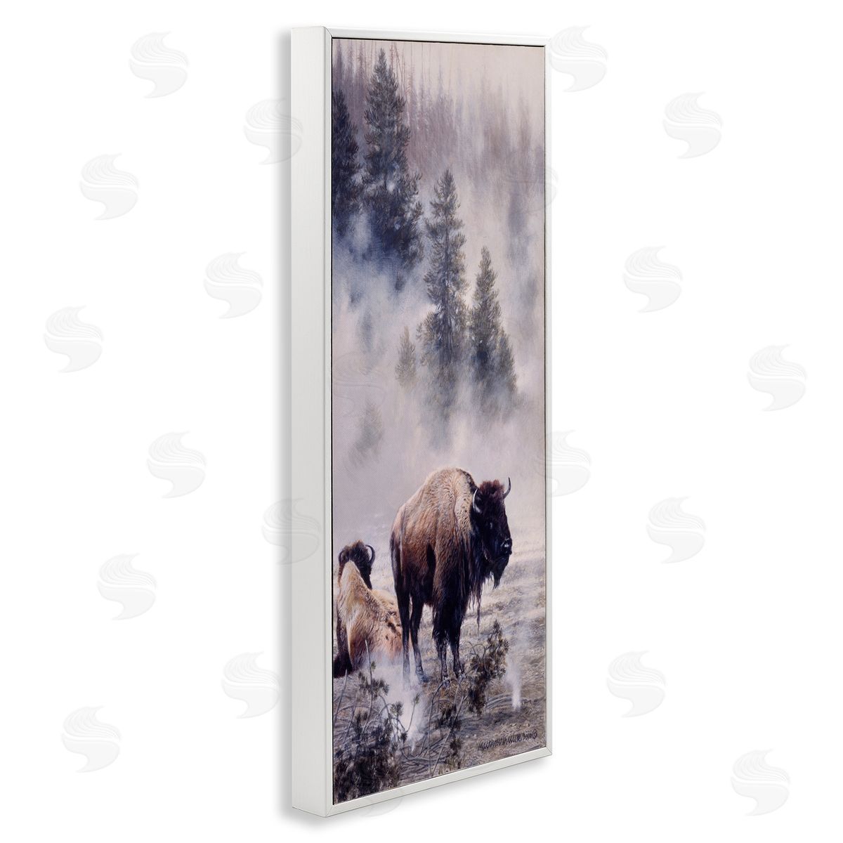 Matthew Hillier Bison Foggy Woodland Nature White Framed Glicee Wall Art Print