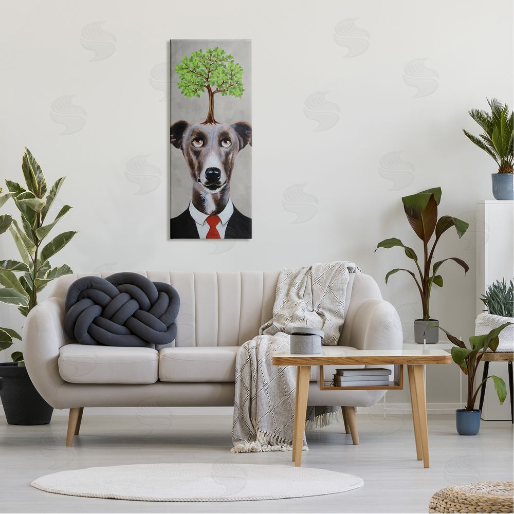 Coco de Paris Tree Growing Dog In Suit Canvas Wall Art in Room