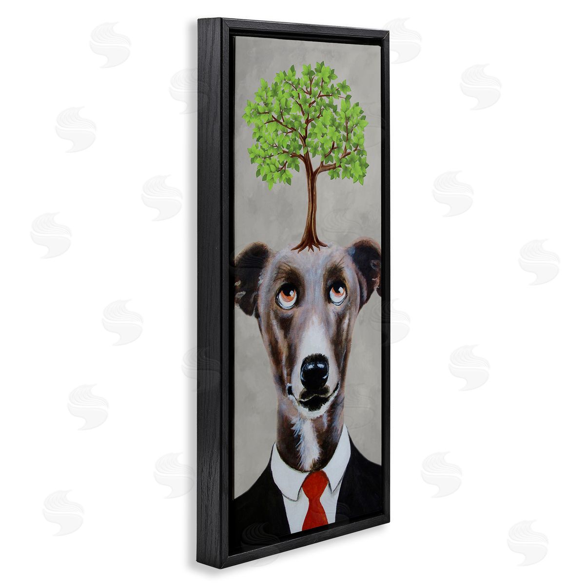 Coco de Paris Tree Growing Dog In Suit Black Floating Frame Canvas Wall Art Print