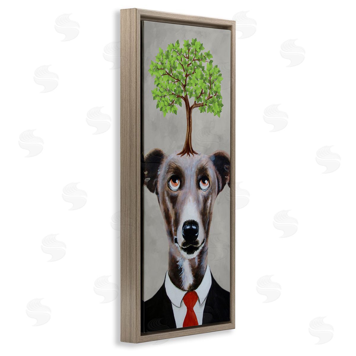 Coco de Paris Tree Growing Dog In Suit Brown Floating Frame Canvas Wall Art Print