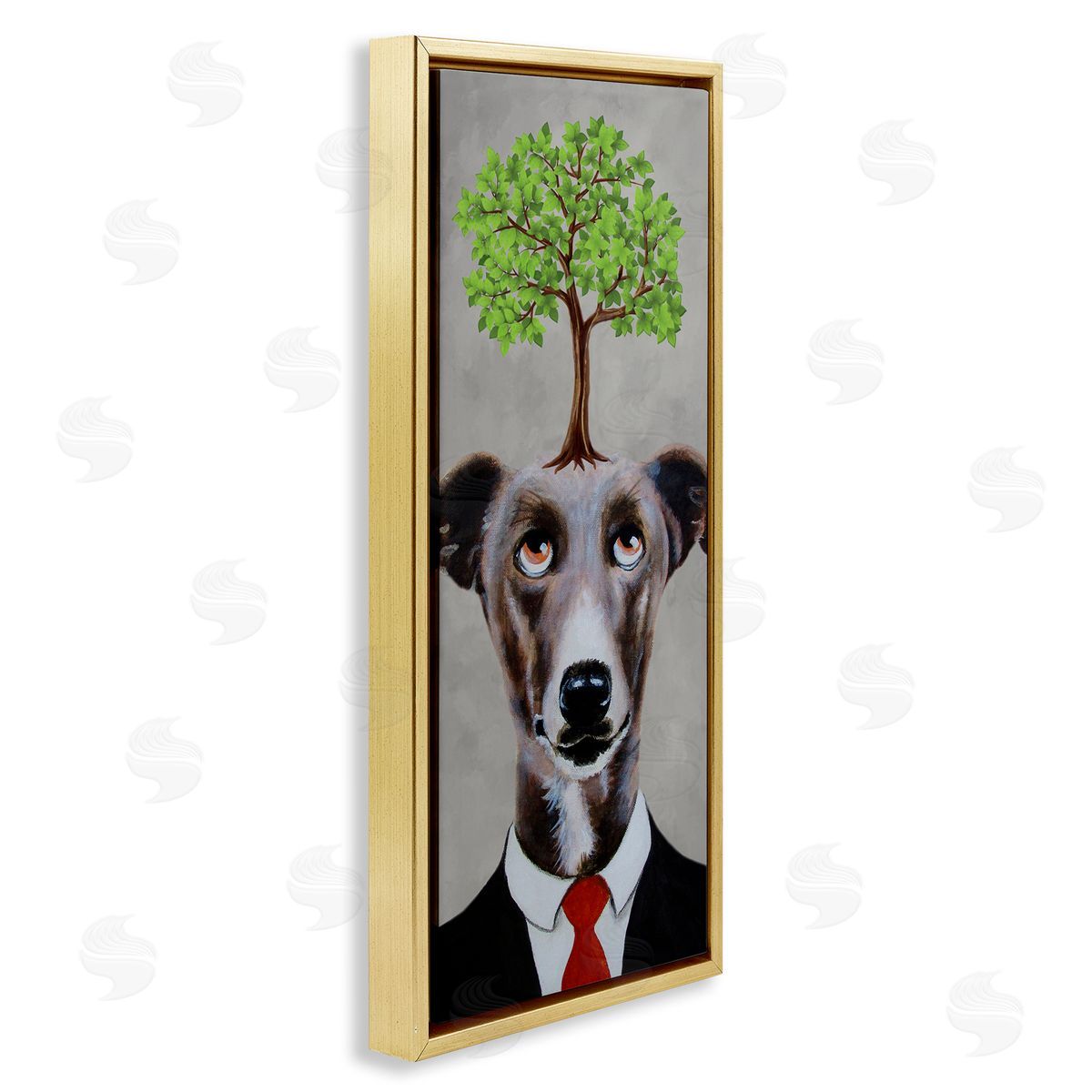 Coco de Paris Tree Growing Dog In Suit Gold Floating Frame Canvas Wall Art Print