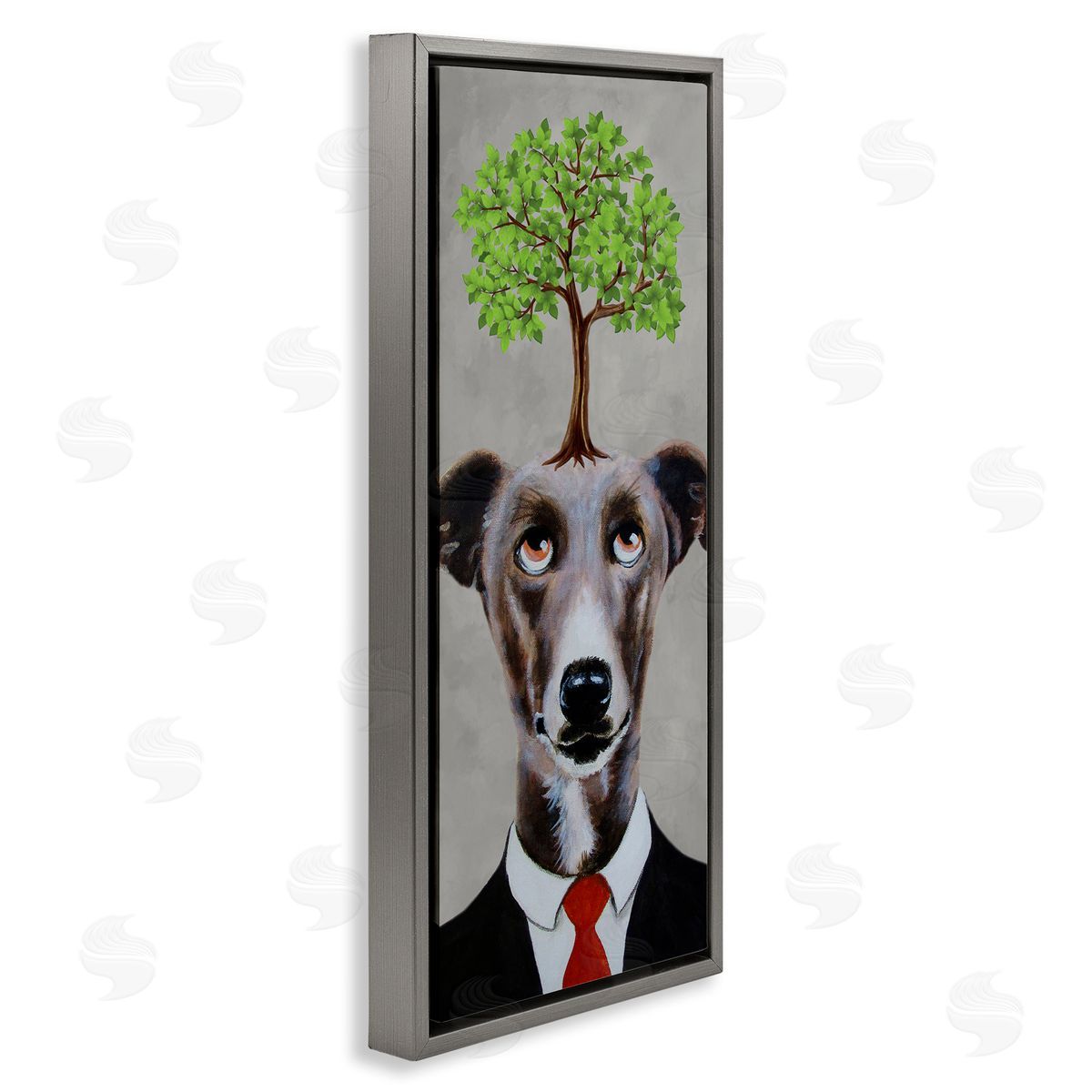 Coco de Paris Tree Growing Dog In Suit Gray Floating Frame Canvas Wall Art Print