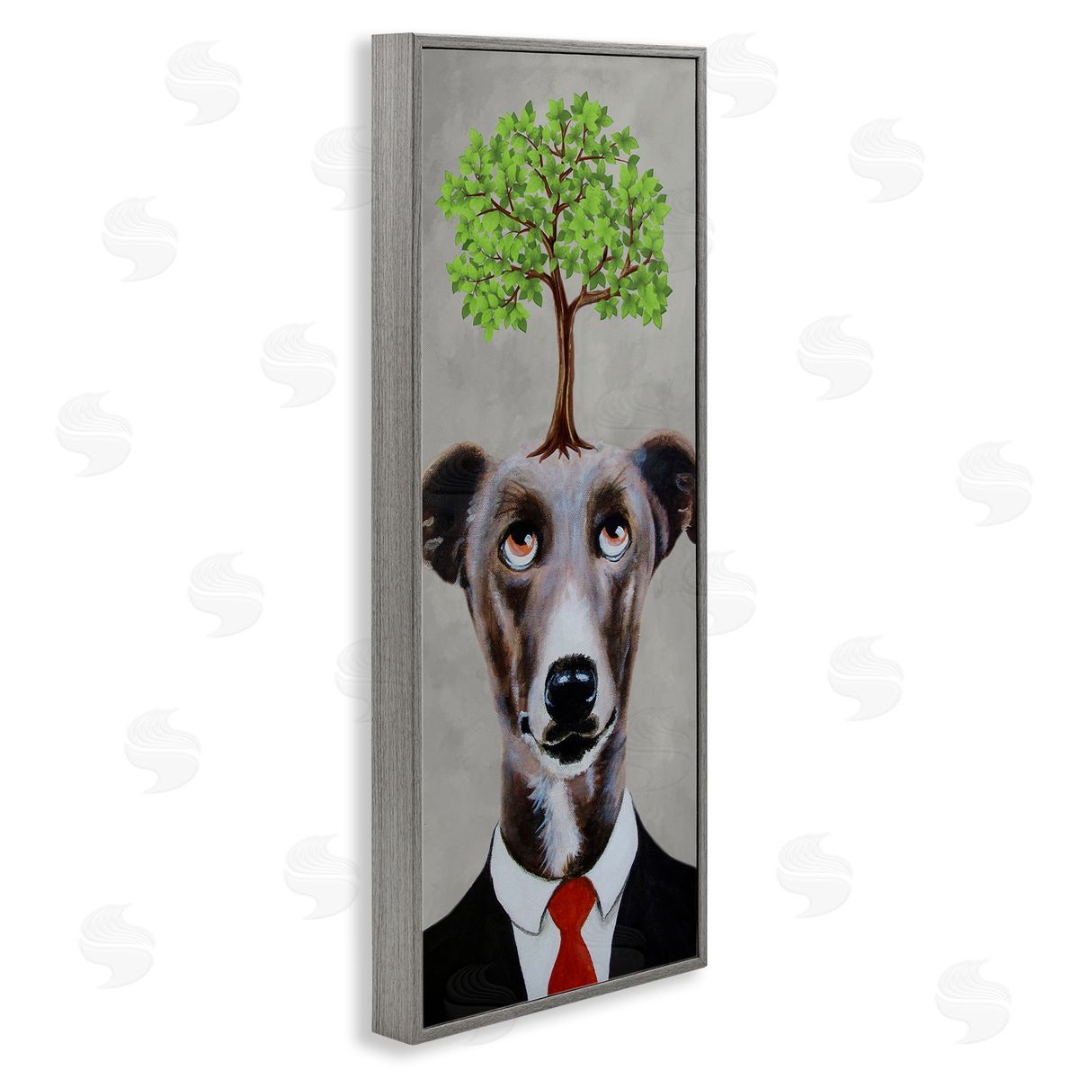 Coco de Paris Tree Growing Dog In Suit Gray Framed Glicee Wall Art Print