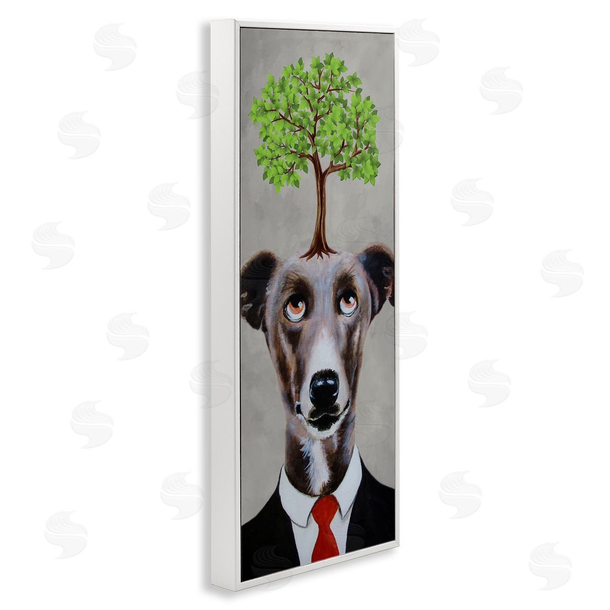 Coco de Paris Tree Growing Dog In Suit White Framed Glicee Wall Art Print