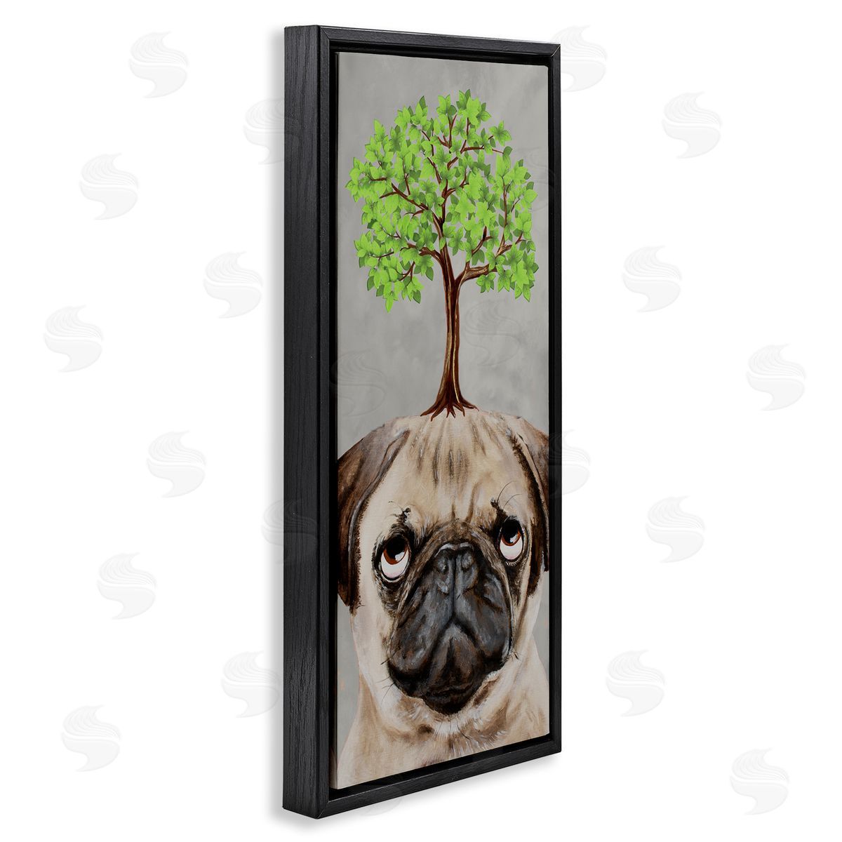 Coco de Paris Pug Growing Tree Portrait Black Floating Frame Canvas Wall Art Print