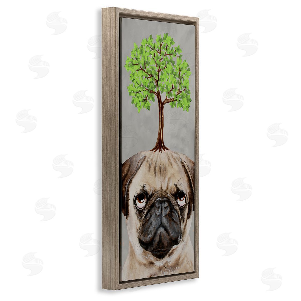 Coco de Paris Pug Growing Tree Portrait Brown Floating Frame Canvas Wall Art Print