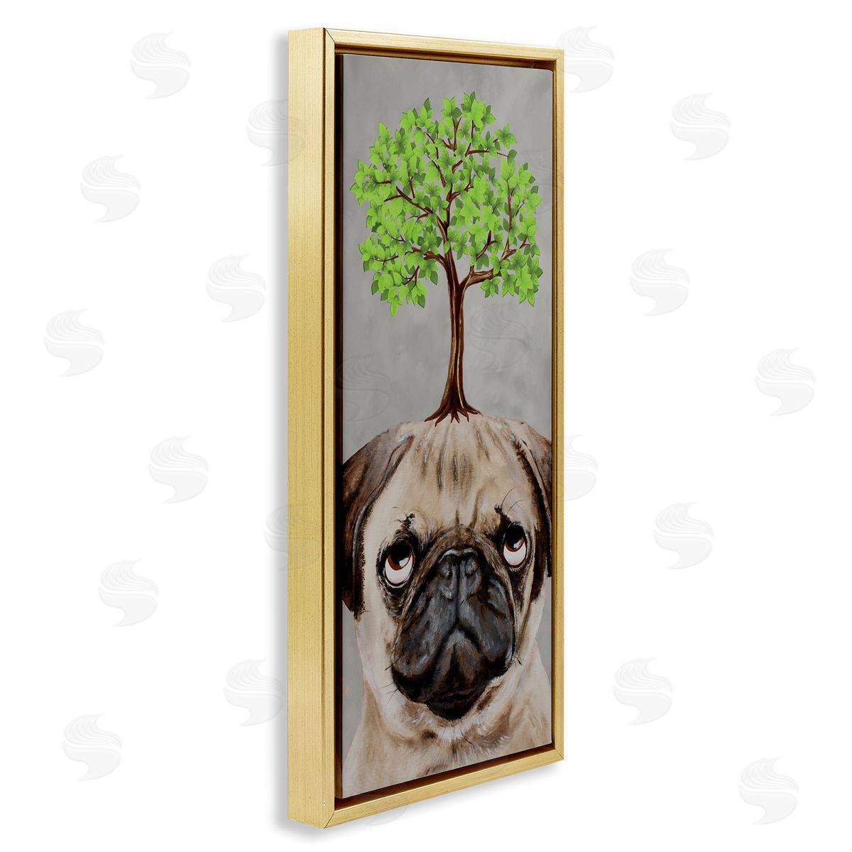 Coco de Paris Pug Growing Tree Portrait Gold Floating Frame Canvas Wall Art Print