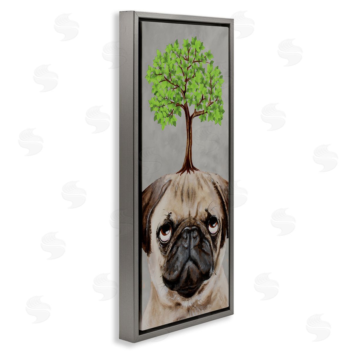 Coco de Paris Pug Growing Tree Portrait Gray Floating Frame Canvas Wall Art Print