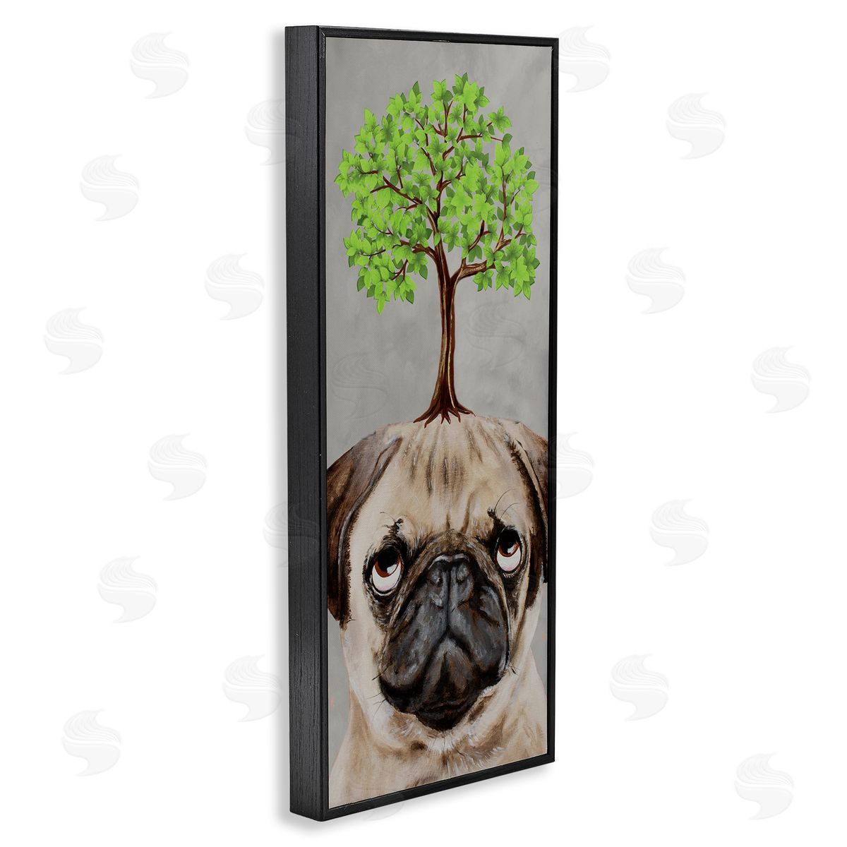 Coco de Paris Pug Growing Tree Portrait Black Framed Glicee Wall Art Print