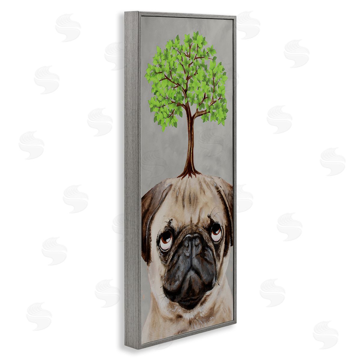 Coco de Paris Pug Growing Tree Portrait Gray Framed Glicee Wall Art Print