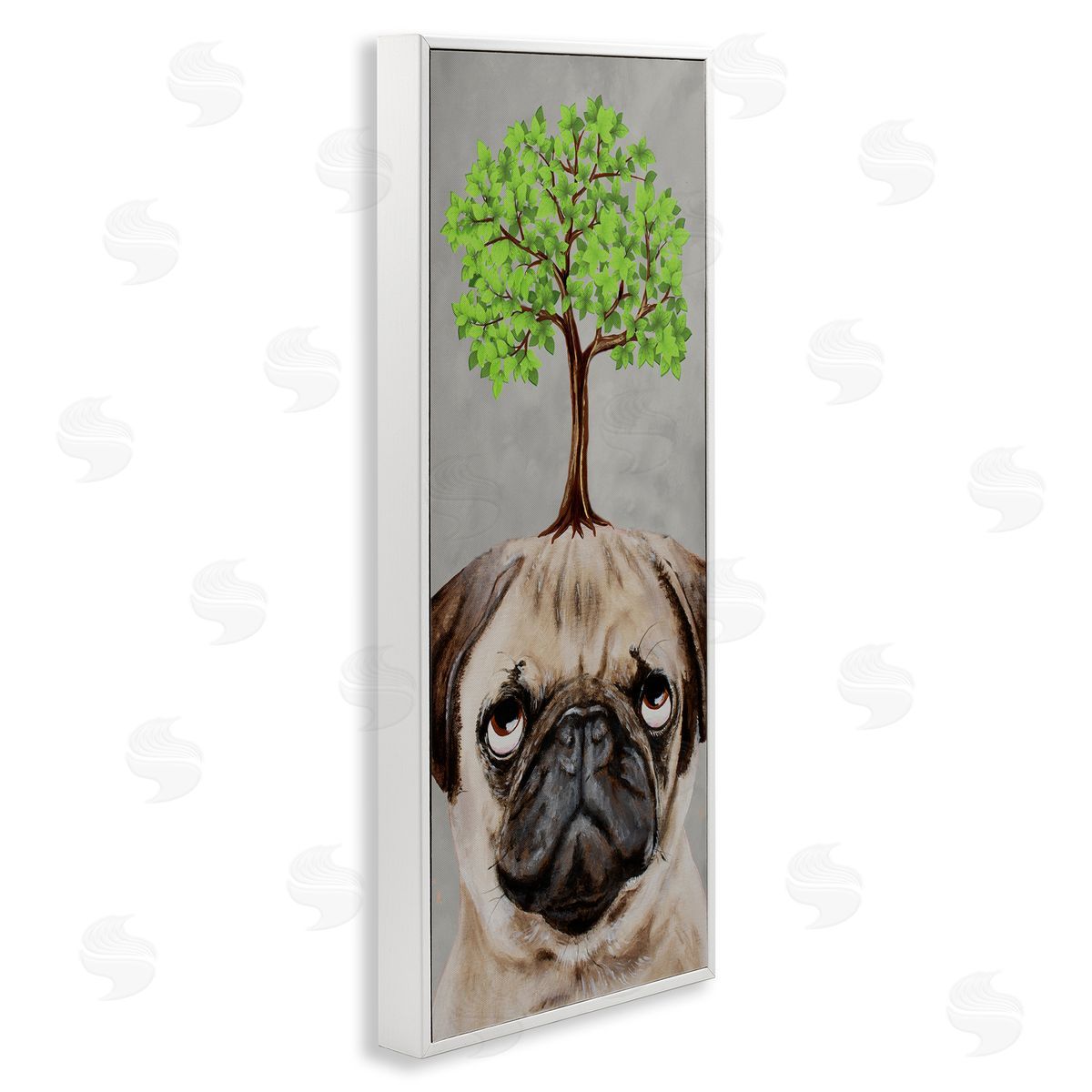 Coco de Paris Pug Growing Tree Portrait White Framed Glicee Wall Art Print