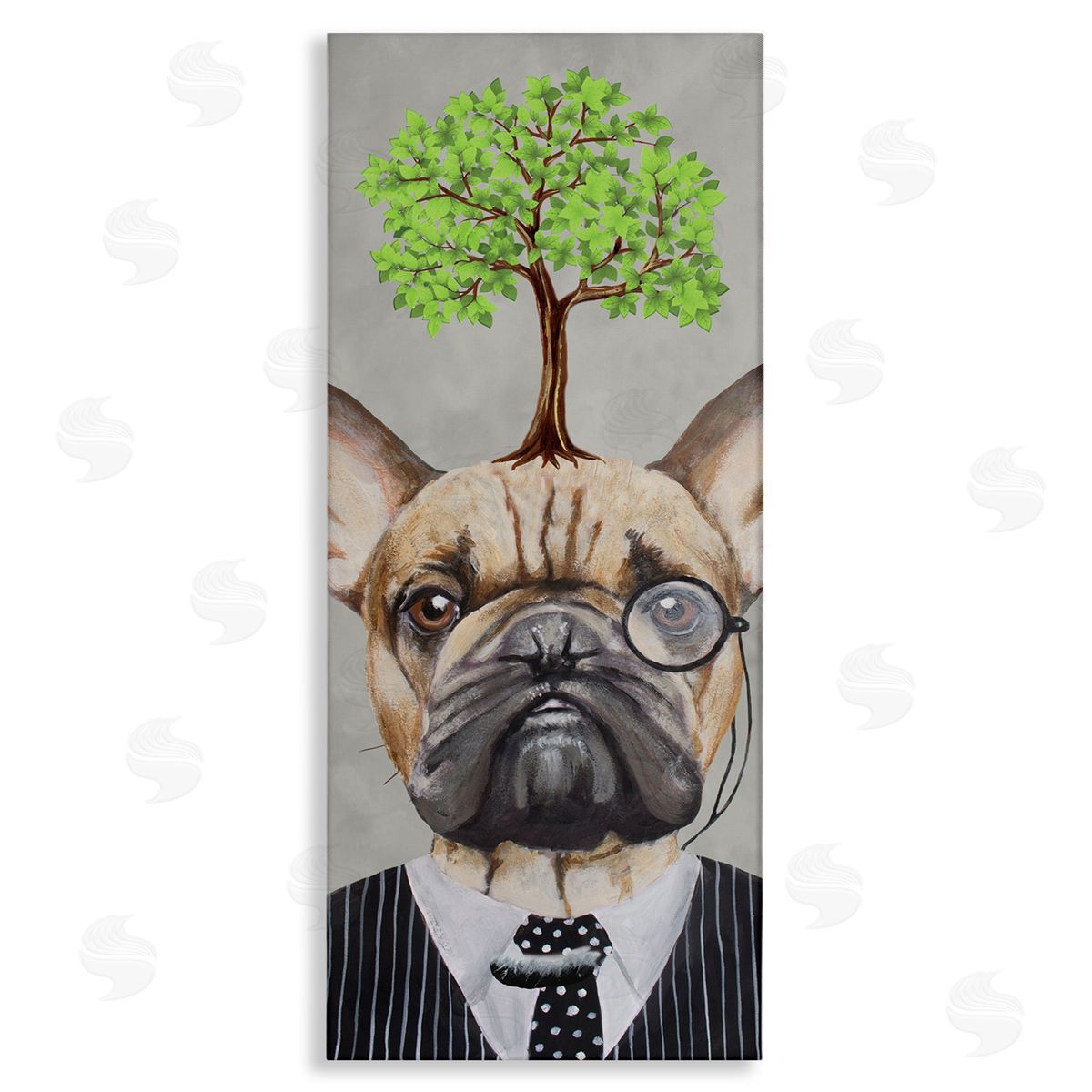 Coco de Paris Dog Wearing Suit Botanical Tree Stretched Canvas Wall Art Print