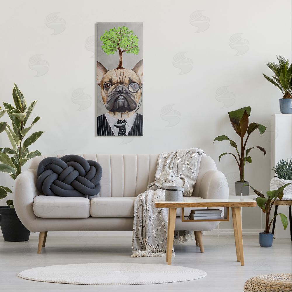 Coco de Paris Dog Wearing Suit Botanical Tree Canvas Wall Art in Room