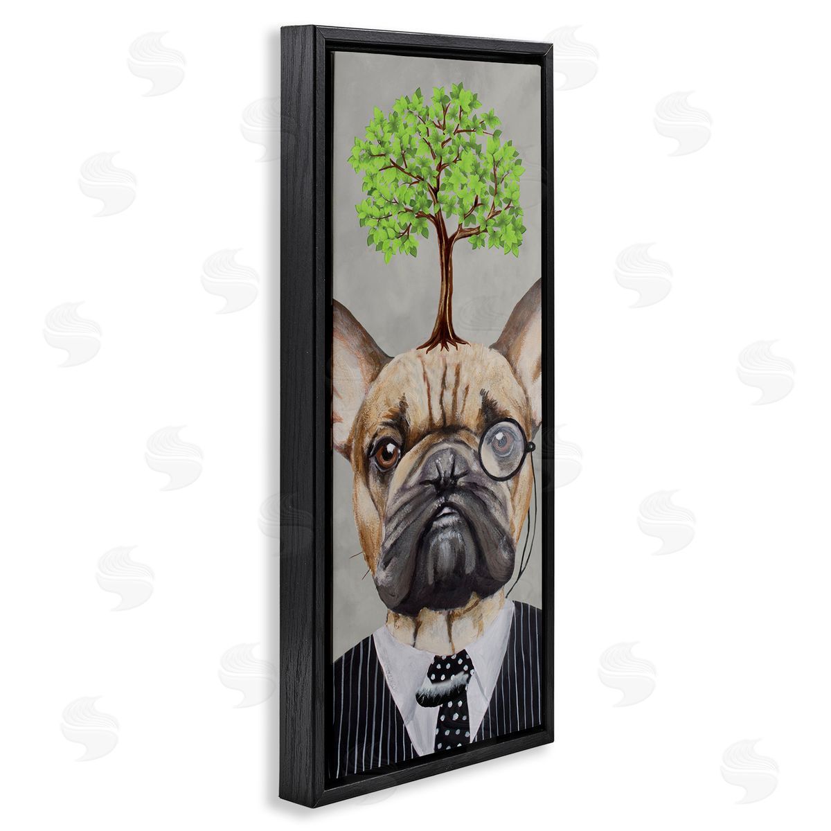 Coco de Paris Dog Wearing Suit Botanical Tree Black Floating Frame Canvas Wall Art Print