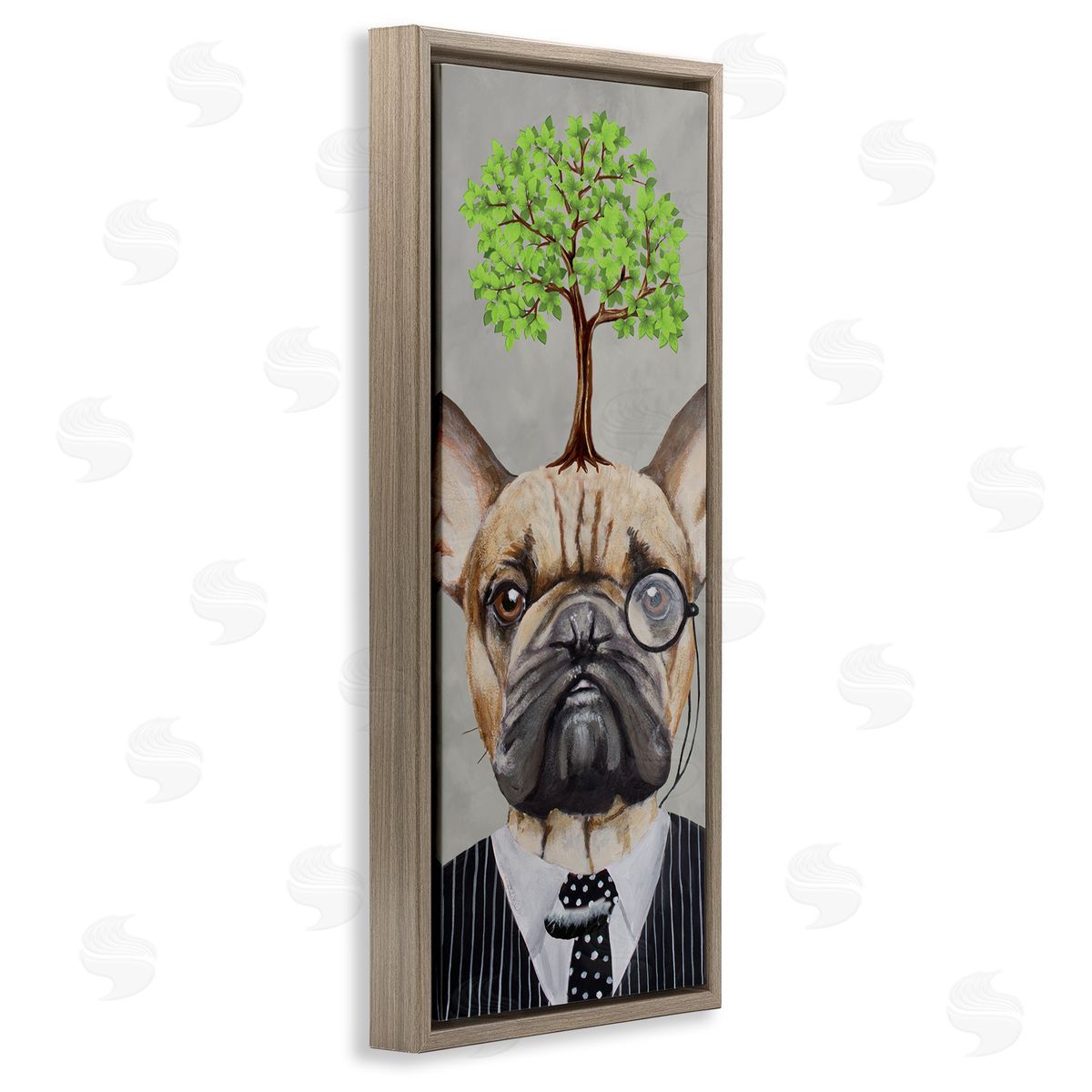 Coco de Paris Dog Wearing Suit Botanical Tree Brown Floating Frame Canvas Wall Art Print