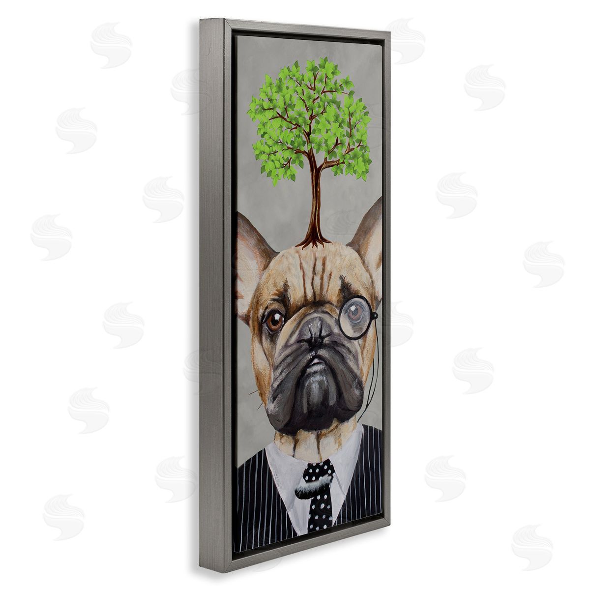 Coco de Paris Dog Wearing Suit Botanical Tree Gray Floating Frame Canvas Wall Art Print