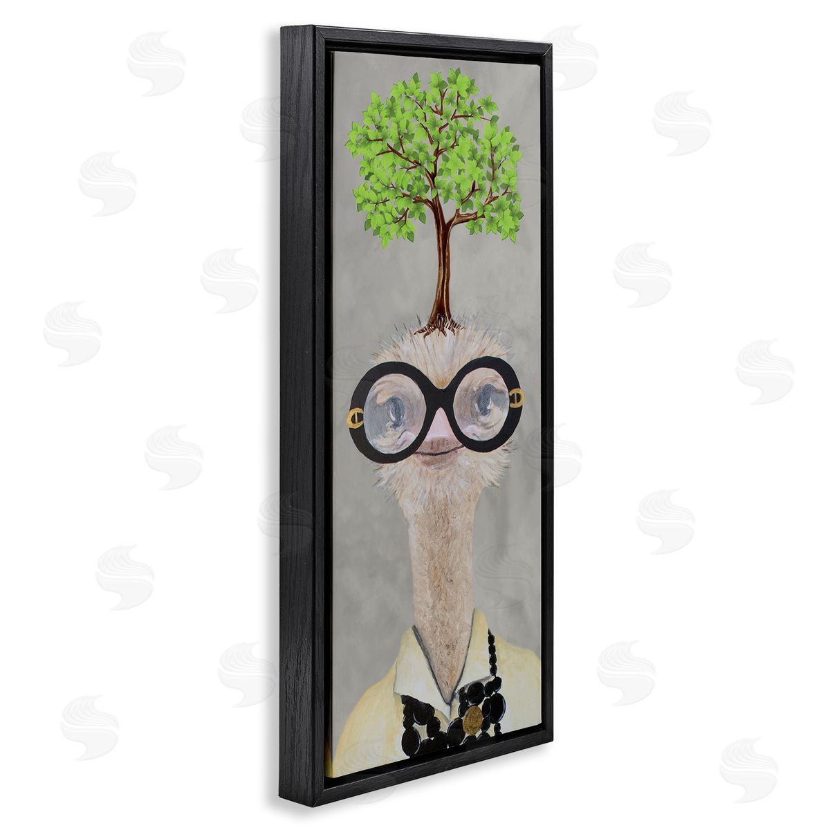 Coco de Paris Vintage Ostrich Fashion Tree Black Floating Frame Canvas Wall Art Print
