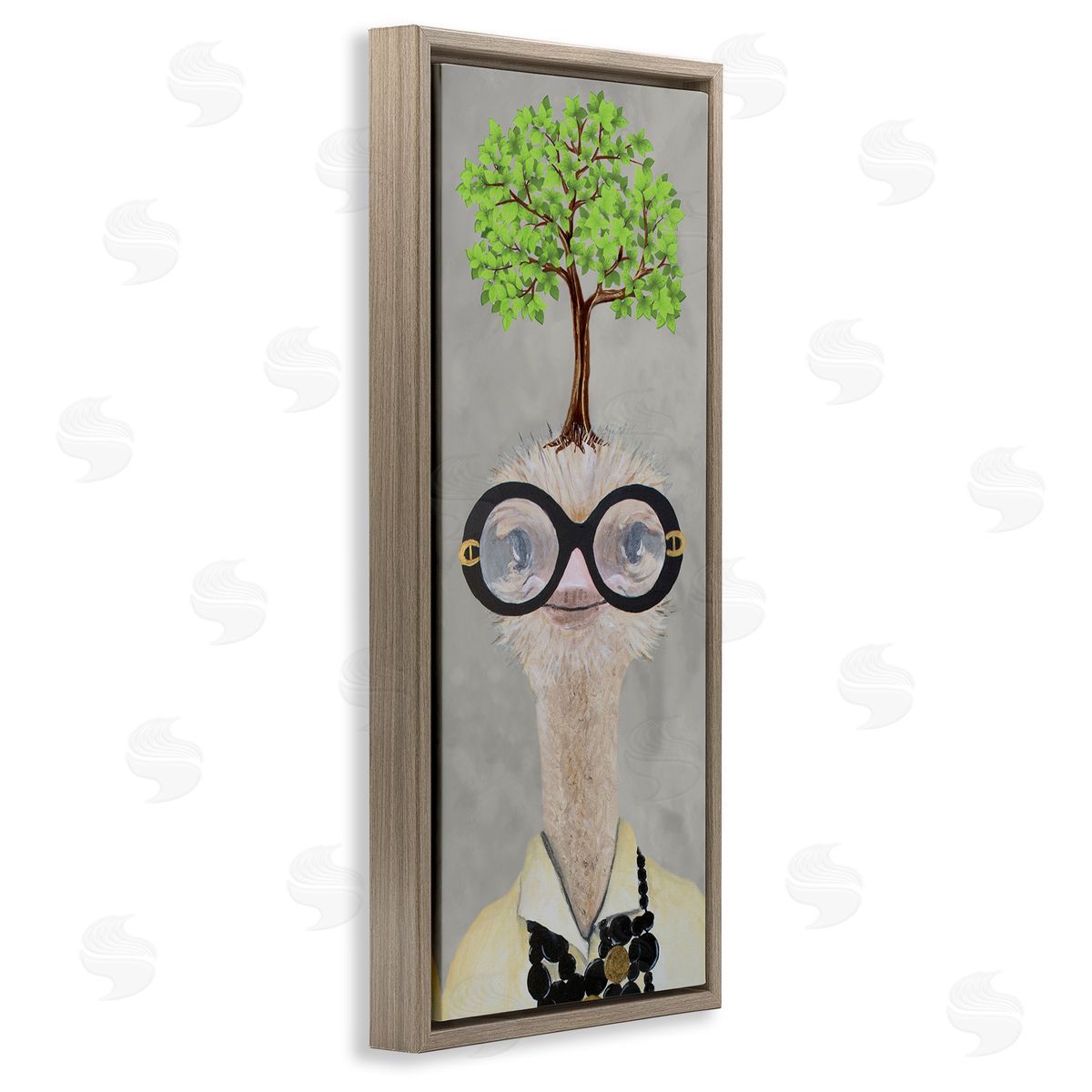 Coco de Paris Vintage Ostrich Fashion Tree Brown Floating Frame Canvas Wall Art Print