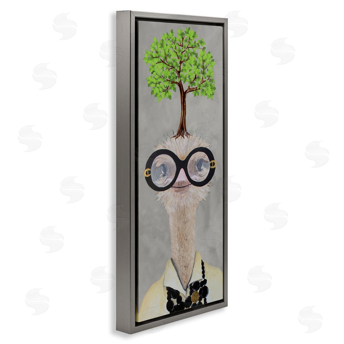 Coco de Paris Vintage Ostrich Fashion Tree Gray Floating Frame Canvas Wall Art Print
