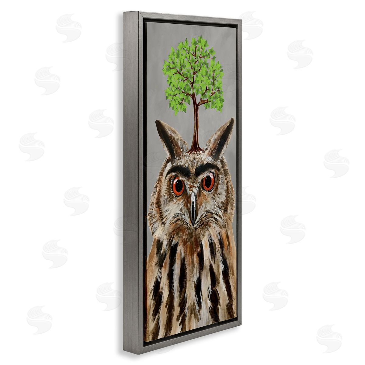Coco de Paris Owl Tree Growing Wildlife Gray Floating Frame Canvas Wall Art Print