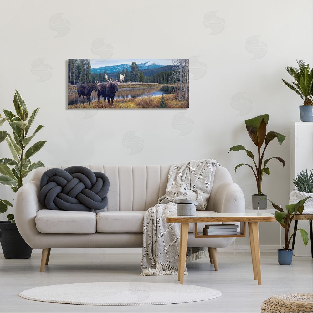 David Graham Moose in River Mountain Scene Canvas Wall Art in Room